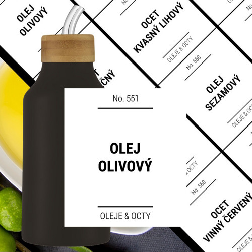 12 etiket na OLEJE A OCTY bílé