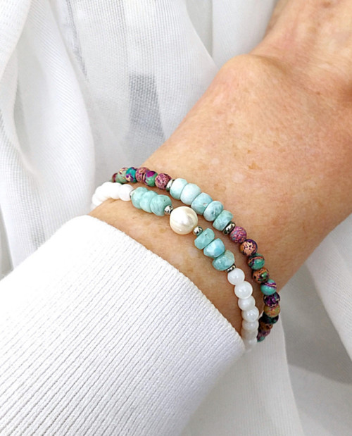 Minerální náramek /jaspis Imperial + larimar / 0,4