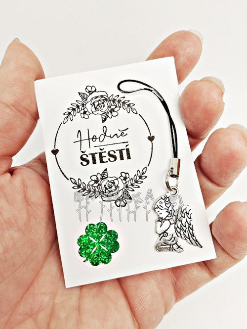Andílek HODNĚ ŠTĚSTÍ s kartičkou - přívěsek