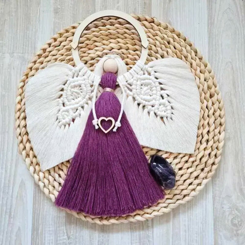 Anděl macramé BE MY HOME na dřevěném kruhu