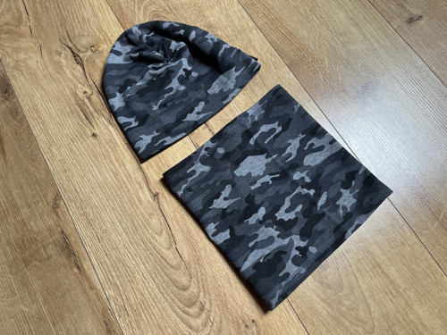 Čepice + nákrčník (šátek) šedý maskáč
