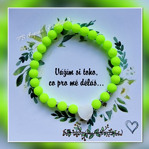 Elegantní neonový korálk. NÁRAMEK s perleť.srdíčke