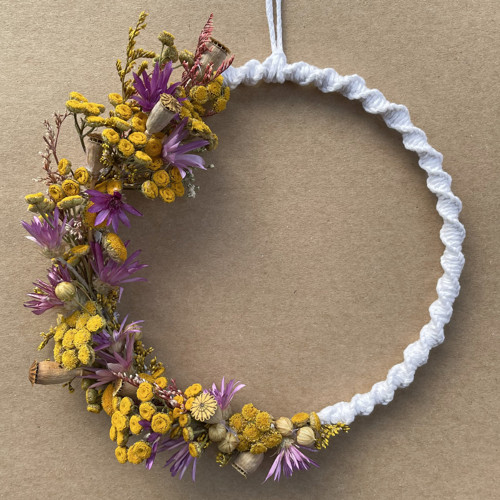 Andělský macrame věneček ze sušených květin-žlutý