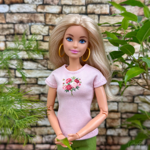 Pivoňky - tričko pro Barbie, světle růžové