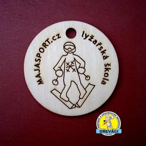 Dřevěná MINIMEDAILE "Lyžařská škola" 6 cm