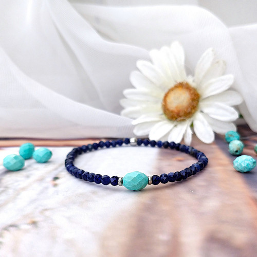 Minerální náramek / broušený lapis + tyrkys/0,4