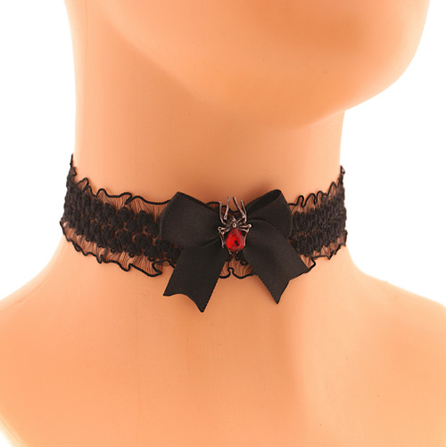 Obojek černý gothic choker s pavoukem mašličkou