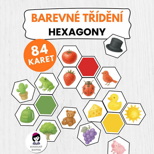 Barevné třídění - hexagon kartičky, barvy