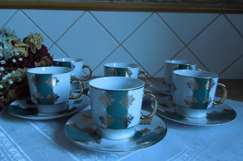 Značené porcelánové hrnečky s podšálky, 6 kusů
