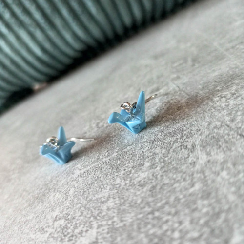 Náušnice ptáčci origami modré