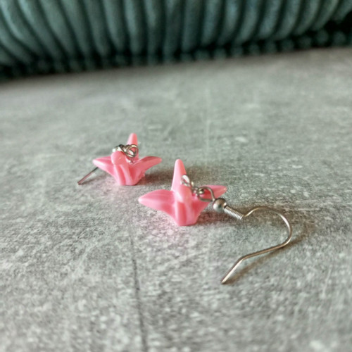 Náušnice ptáčci origami růžové