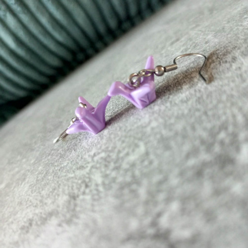 Náušnice ptáčci origami fialové