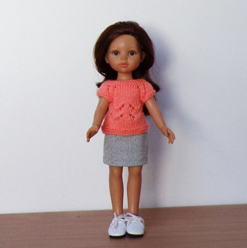 Lososový svetřík a sukně na Paola Reina 32 cm