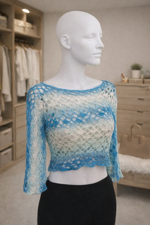 Letní vánek v modré batice - háčkovaný crop top