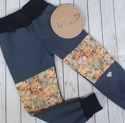 Dětské zimní softshellové kalhoty-šedá/lišky