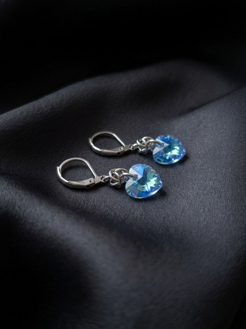Náušnice se Swarovski srdíčky modravé — foto 1