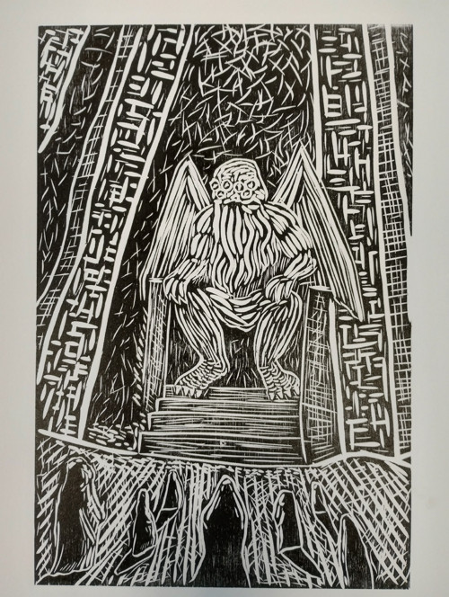 Autorské tisky - dřevořez H. P. Lovecraft, Cthulhu