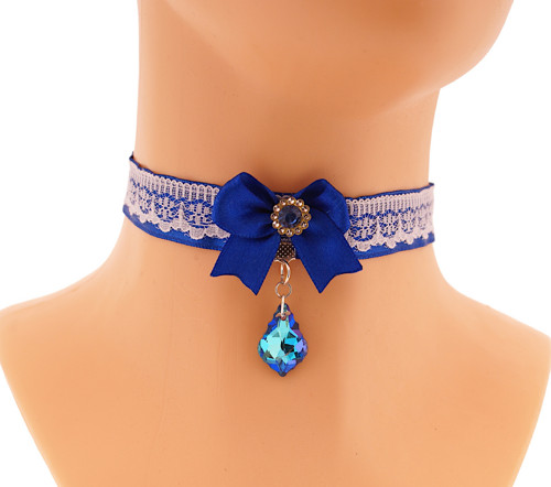 Obojek krajkový choker s přívěškem a mašličkou