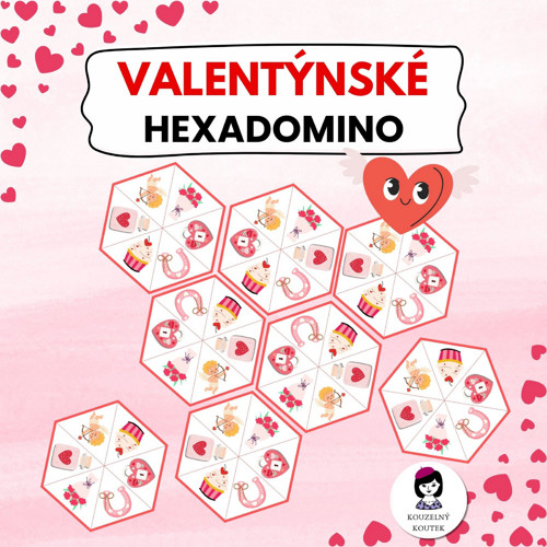 Valentýnské hexadomino | skládačka | Valentýn