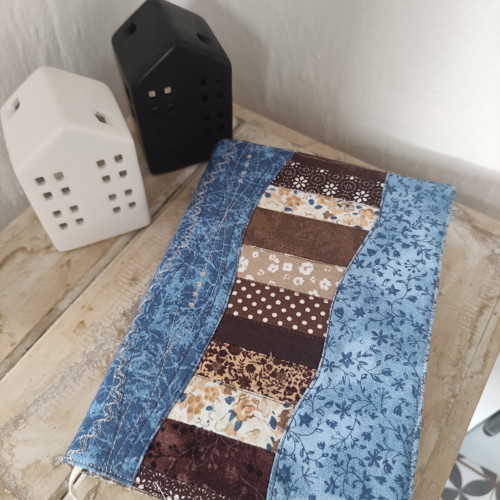 Obal na knihu modrý béžový patchwork