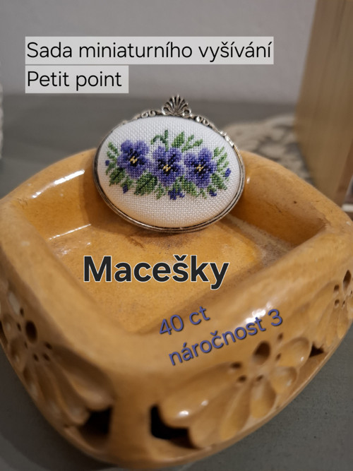 Sada miniaturního vyšívání - Macešky:brož
