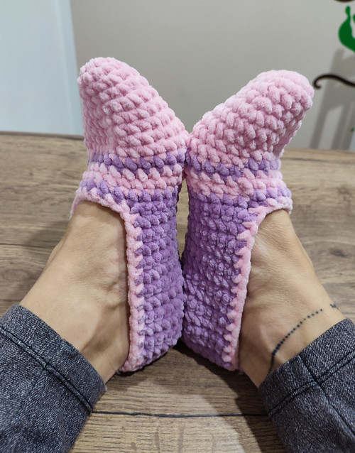 Háčkované ťapky růžovofialové vel. 37-38