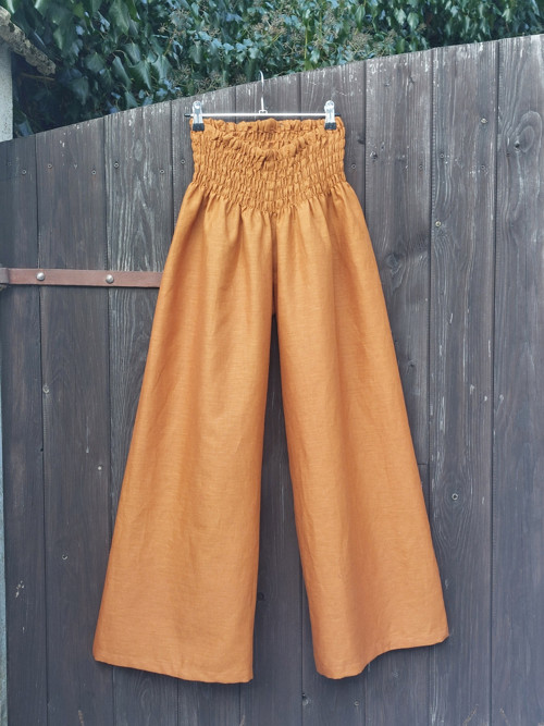 Turecké kalhoty lněné-caramel — foto 1