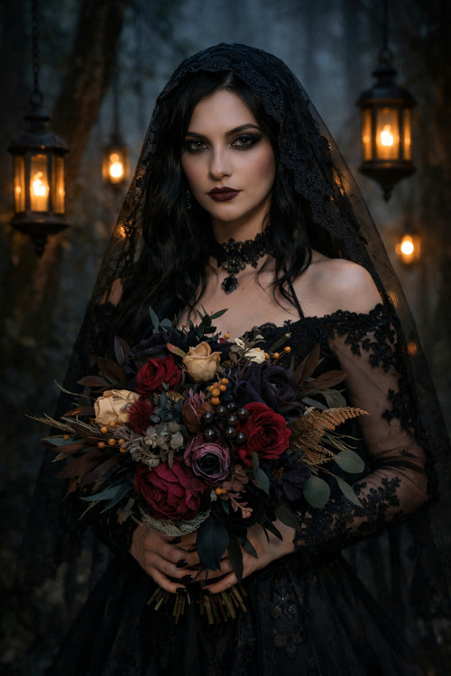 Svatební kytice v gothic stylu "Nevěsta soumraku"