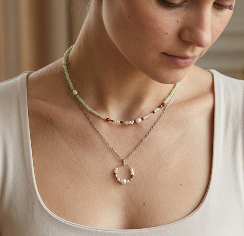 "Lilie" Set náhrdelníků (rokajl, perly, minerály)