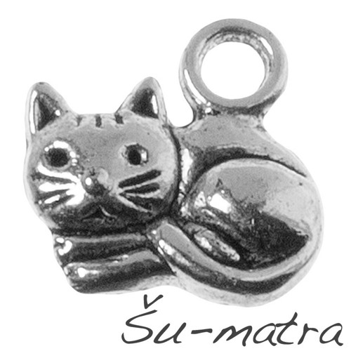 Přívěsek platinový - kočka, 14x14 mm (10 ks)