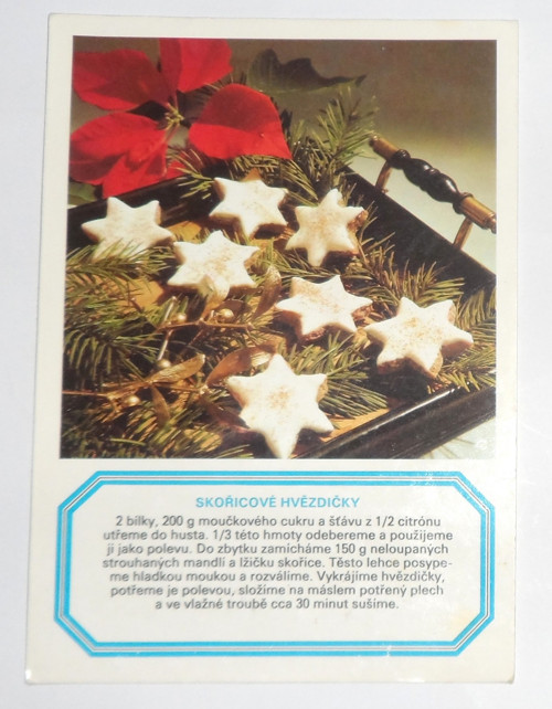 Vánoční POHLEDNICE, recepty cukroví, 1986