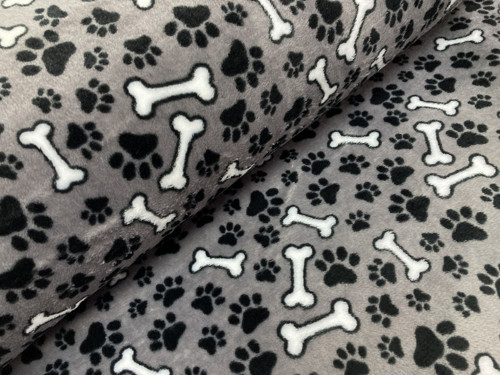 Fleece - tlapky na šedé - šíře 150cm