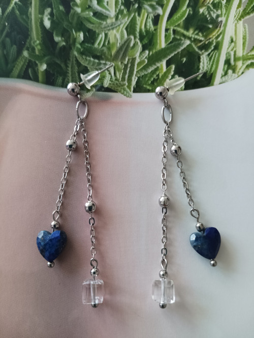 Visací náušnice z oceli s lapis lazuli a sklem