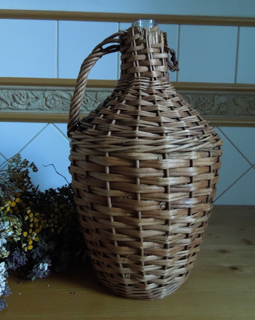 Starý opletený skleněný demižon, 5 l