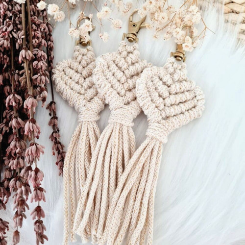Klíčenka macramé SRDCE velké Golden Natural