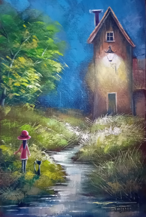Jiří Petr- Letní večer, obraz 60x40 cm