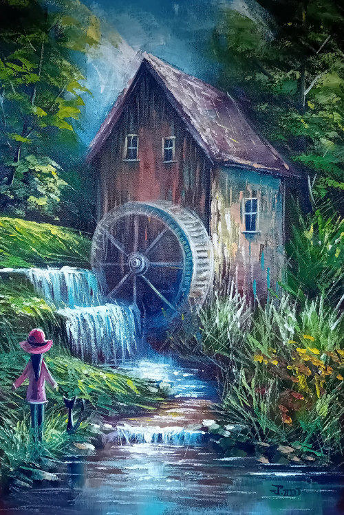 Jiří Petr- U starého mlýnu, obraz 60x40 cm