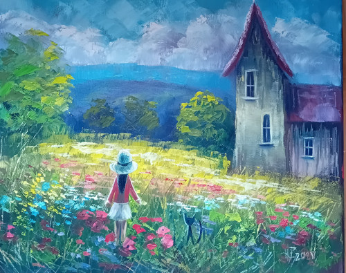 Jiří Petr- Letní nálada, obraz 50x40 cm