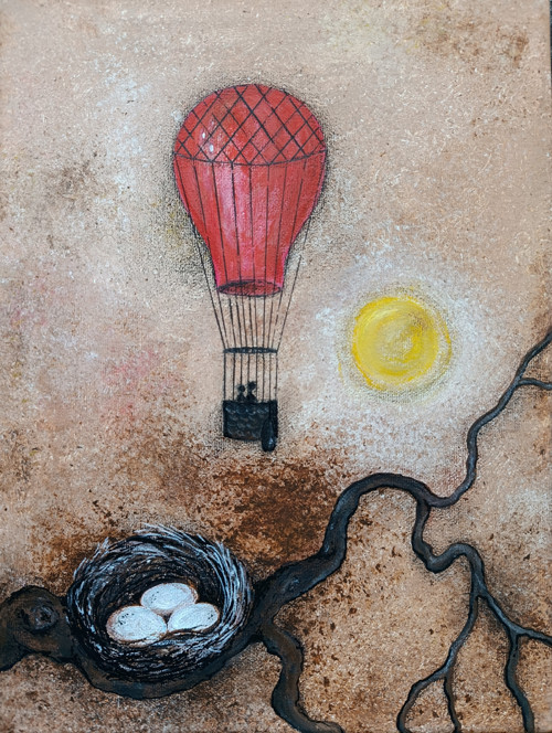 Let balónem - originální malba