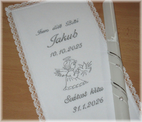 Křestní rouška 18x35 cm + svíčka