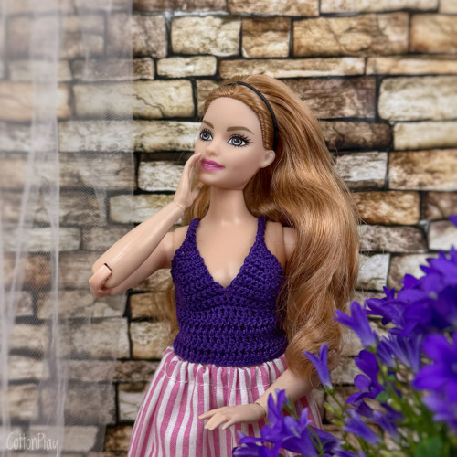 Fialový top pro baculku Barbie (curvy)