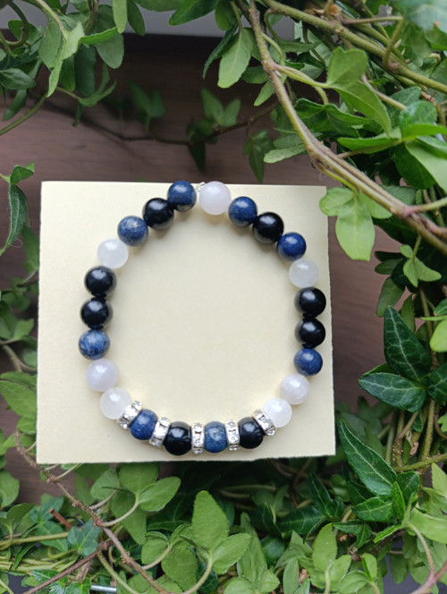 Minerální náramek obsidián, lapis lazuli, křišťál