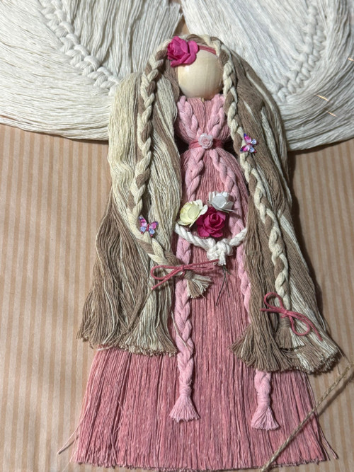 Macrame anděl růžový s křídly