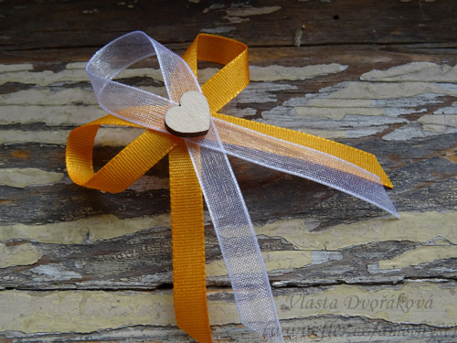 Svatební vývazek rustik - oranžová sv. 211 / bílá