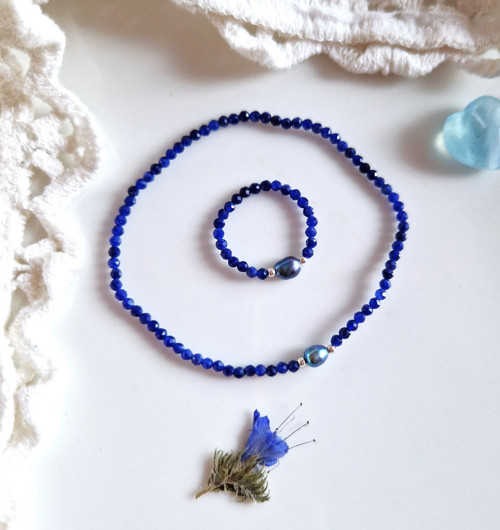 Sodalit navy blue*duhová perla*Ag*prsten