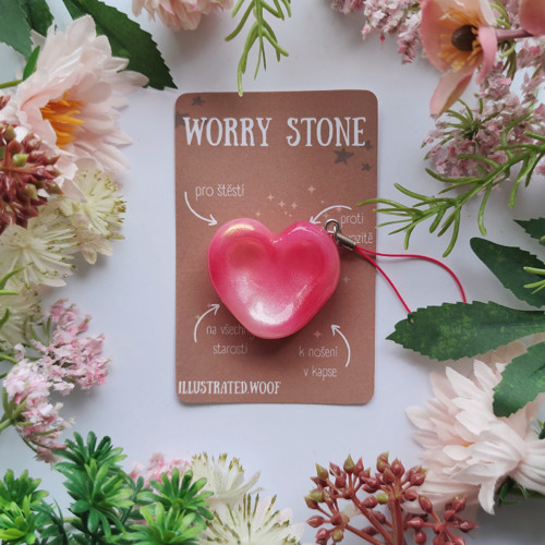 Srdíčko - lak. worry stone+šňůrka | kámen starostí