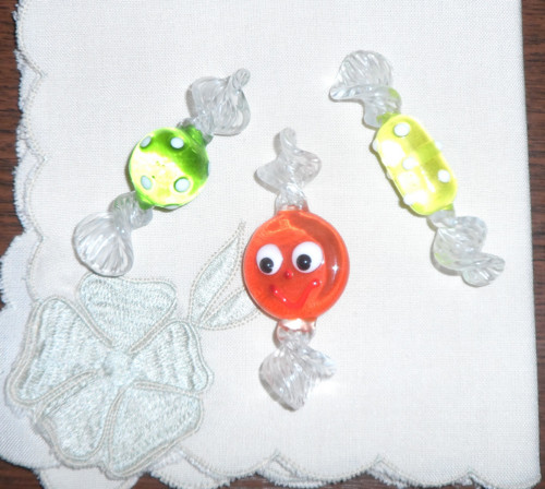 3x skleněný BONBON, ruční práce