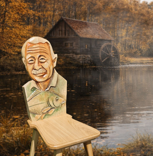 Karikaturní selská židle dle fotografie + rybář