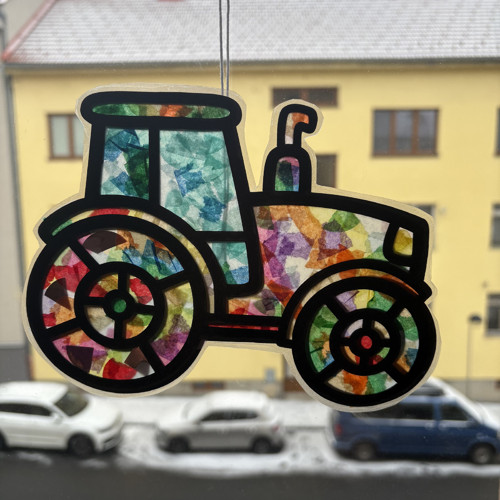 Sada na tvoření - papírová vitráž traktor