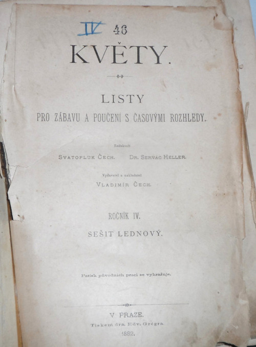 Svatopluk Čech, S. Heller. KVĚTY, ročník IV., 1882